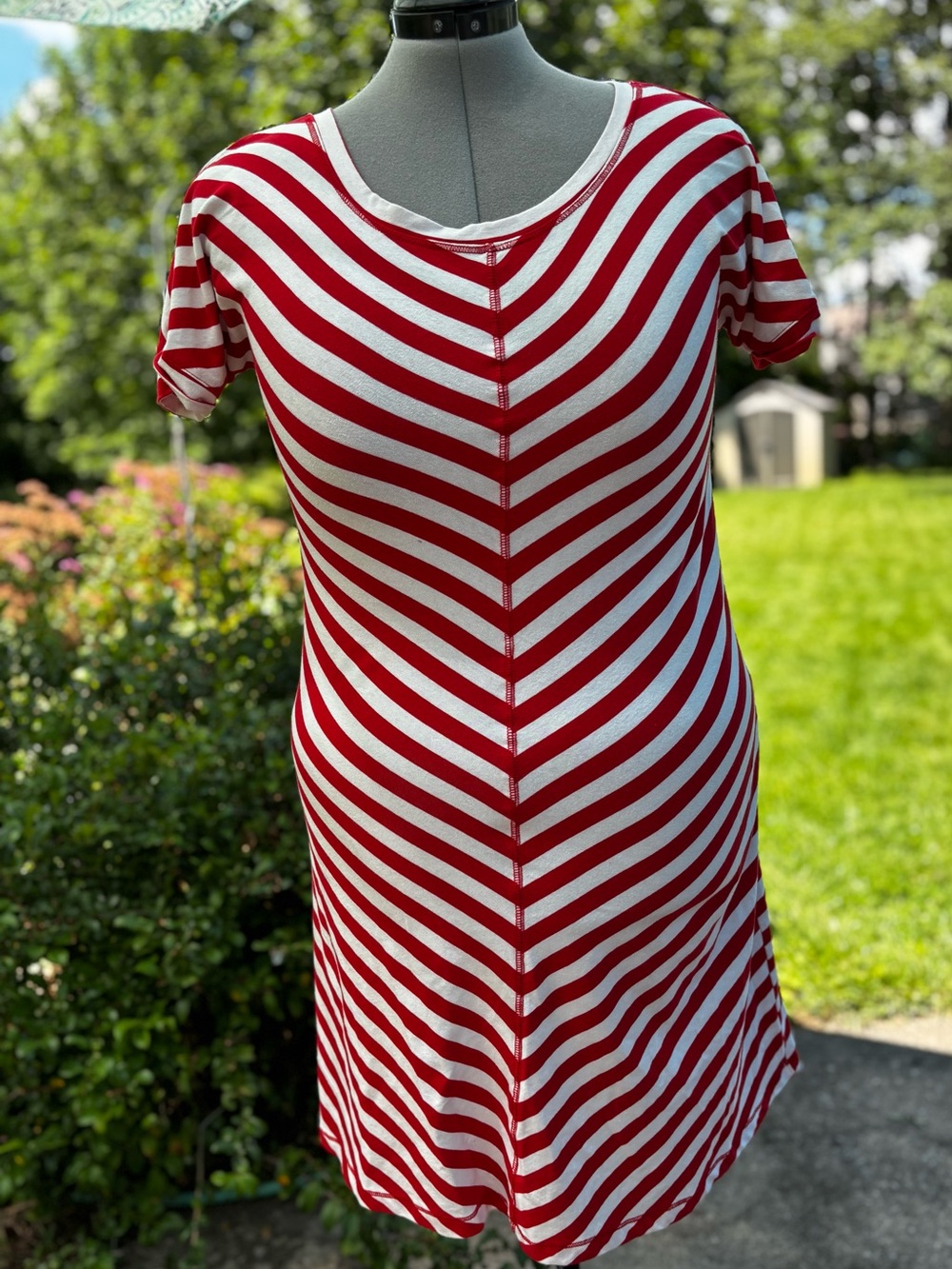 Striped Red & White Short Sleeve Mini Dress